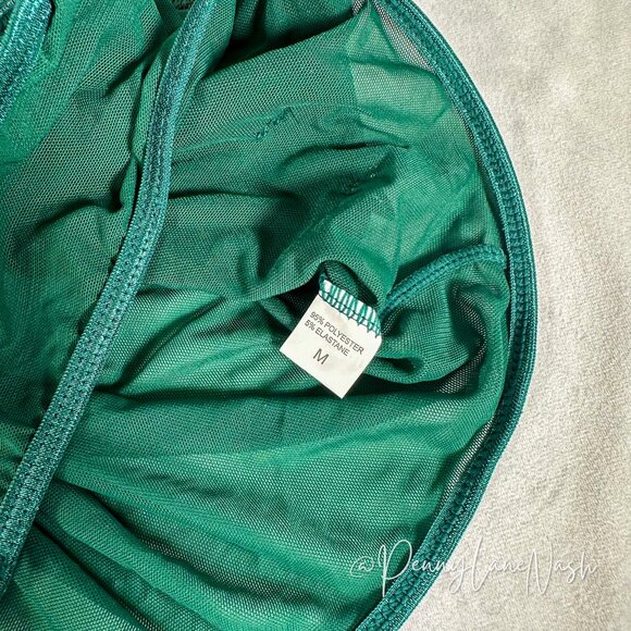 Shein Sheer Mesh Floral Embroidered Bodysuit Top Green - Picture 7 of 9